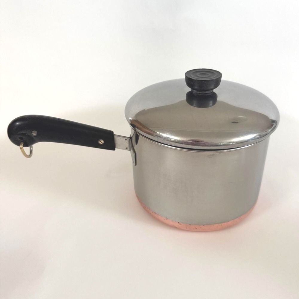 Vintage 1950s Revere Ware 3 Qt Saucepan Copper Clad Double Ring w/ Lid USA